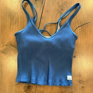 Vuori Blue Ribbed Tank Top with Built in Bra